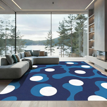 Navy Blue Abstract Polka Dot Rug