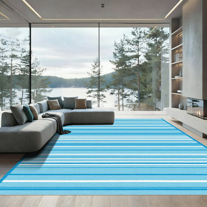 Coastal Blue White Summer Stripe Rug