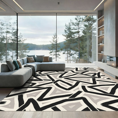 Bold Black Geometric Angles Rug