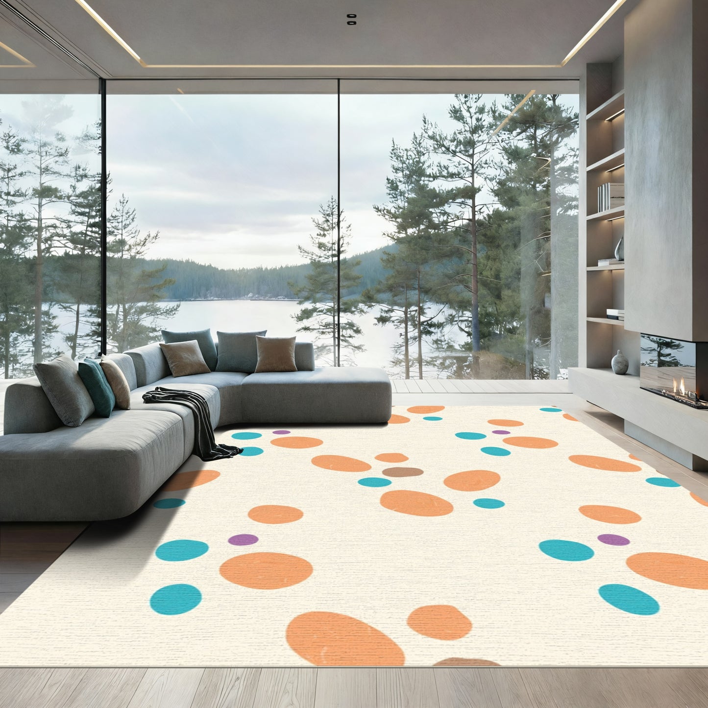 Light Beige Organic Pebble Scatter Rug