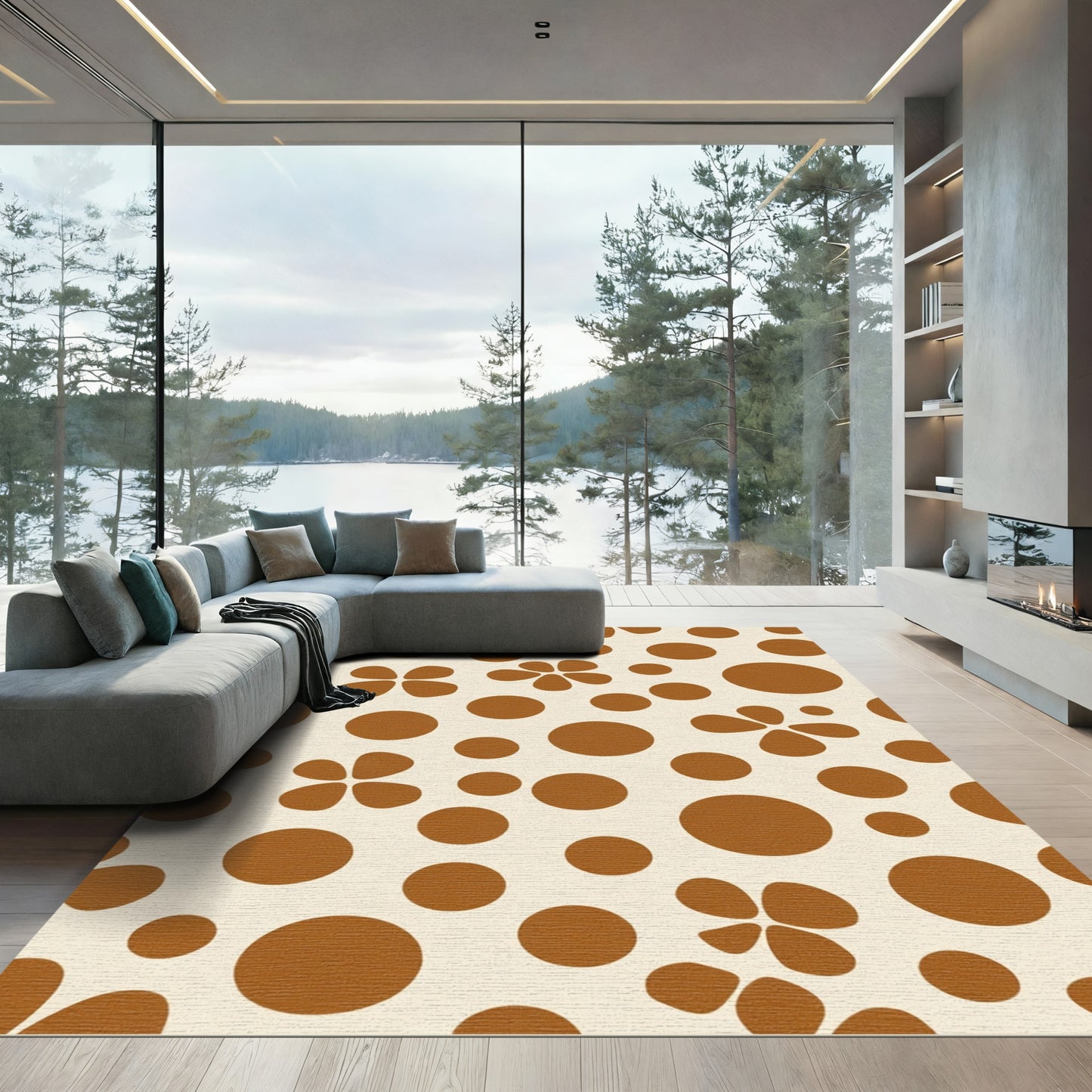 Retro Brown Dot Flower Composition Rug