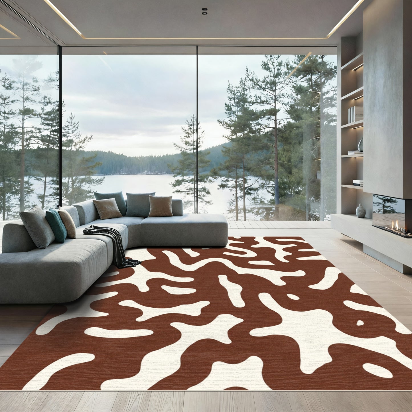 Organic Brown And Cream Amoeba Rug