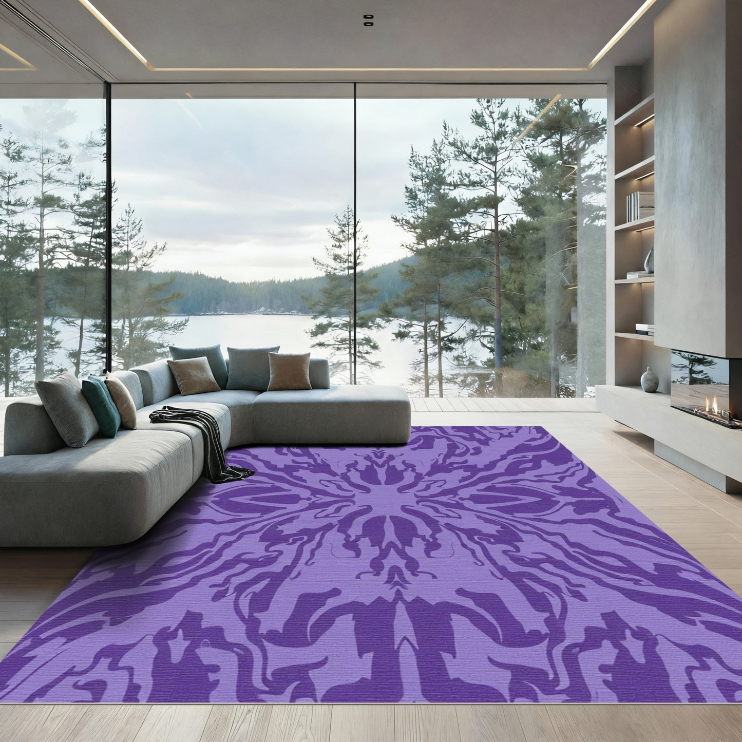 Mauve Swirling Organic Mandala Rug