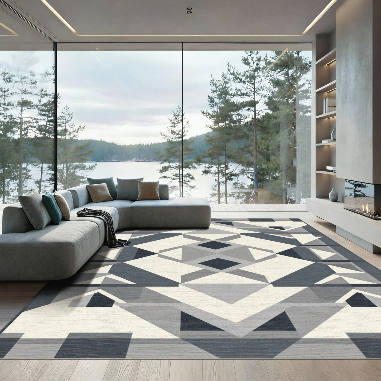 Geometric Light Cream Dark Gray Diamonds Rug