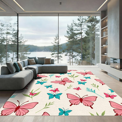 Whimsical Pink Teal Butterfly Garden Rug