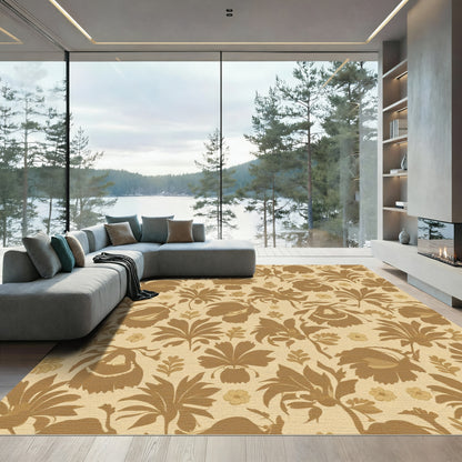 Earthy Brown Floral Silhouette Meadow Rug