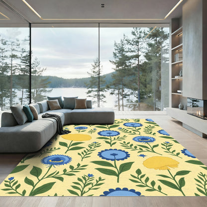 Yellow Blue Floral Garden Arrangement Rug