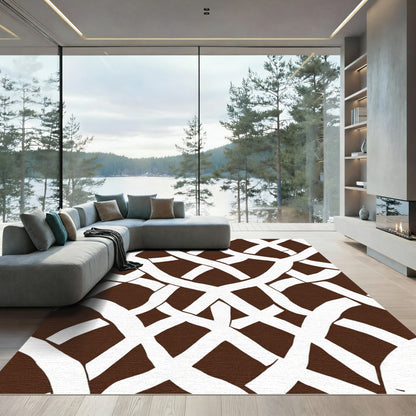 Brown White Interwoven Lattice Rug