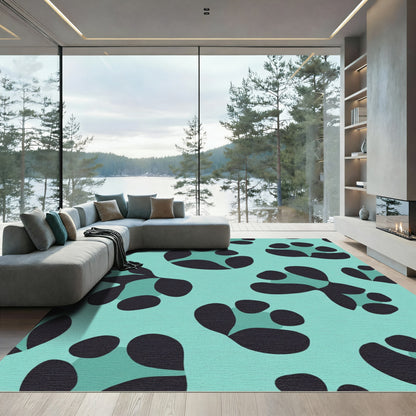 Teal Black Abstract Paw Print Rug