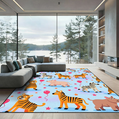 Whimsical Zoo Animals Birthday Celebration Rug