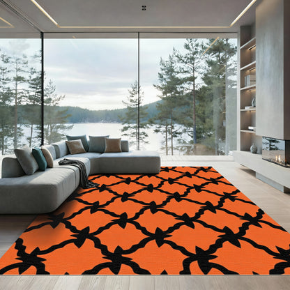 Orange Black Lattice Interlocking Curves Rug