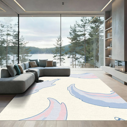 Soft Blue Pink Feathered Whispers Rug
