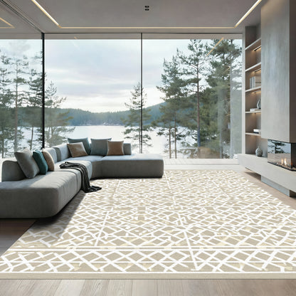 Neutral Beige Lattice Geometric Rug