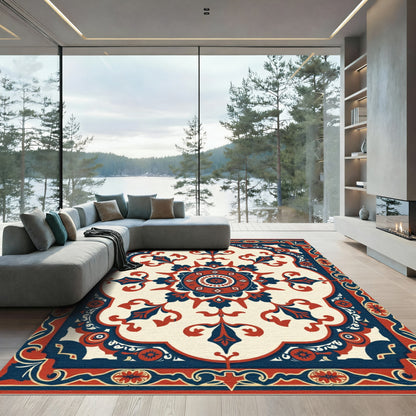 Tuscan Red Blue Medallion Floral Rug