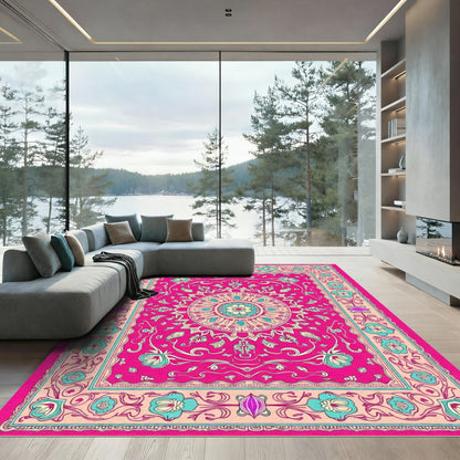 Saturated Pink Floral Mandala Rug