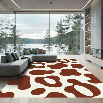 Brown White Abstract Spot Rug