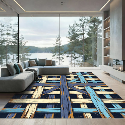 Rustic Wood Plank Interwoven Layers Rug