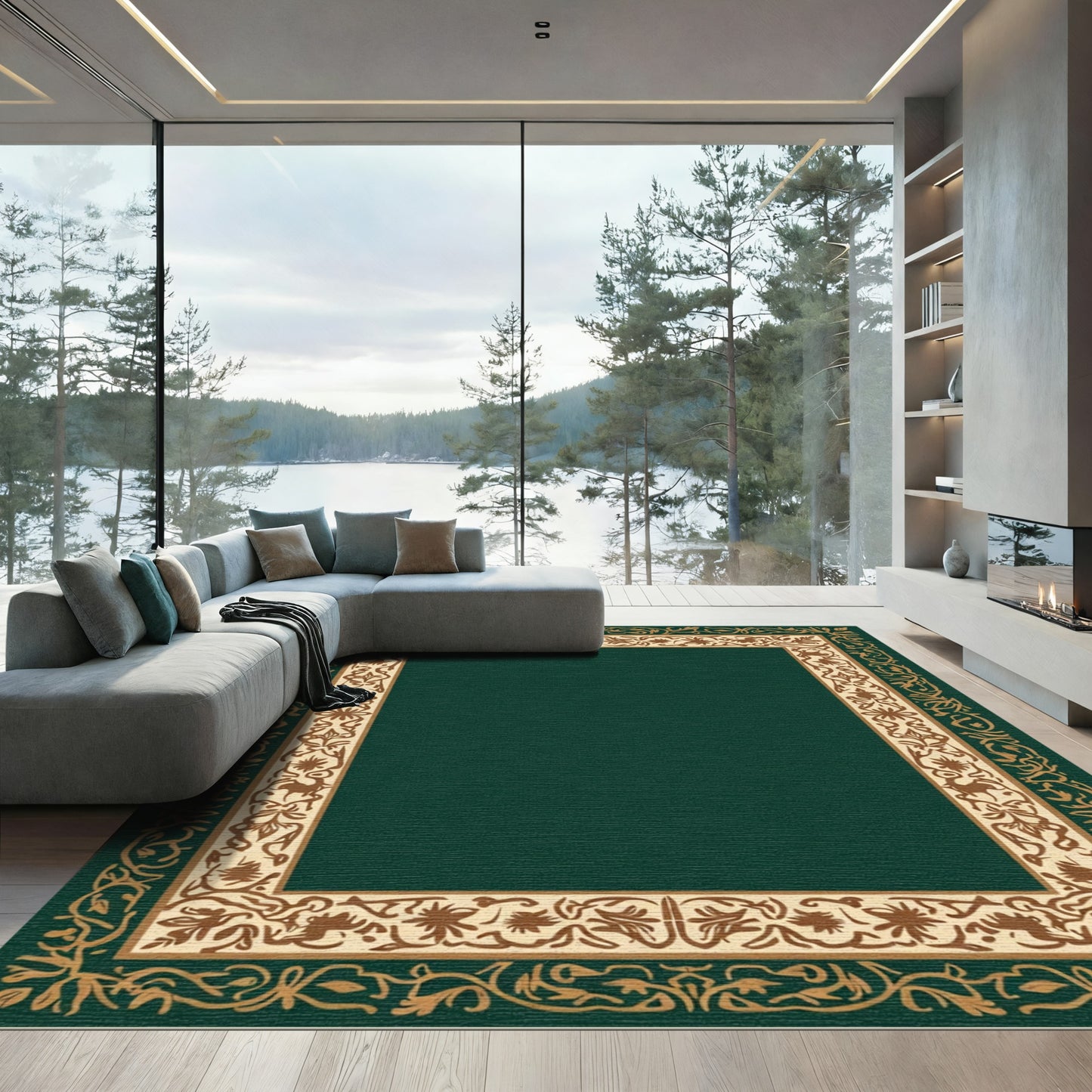 Rich Forest Ornate Botanical Frame Rug