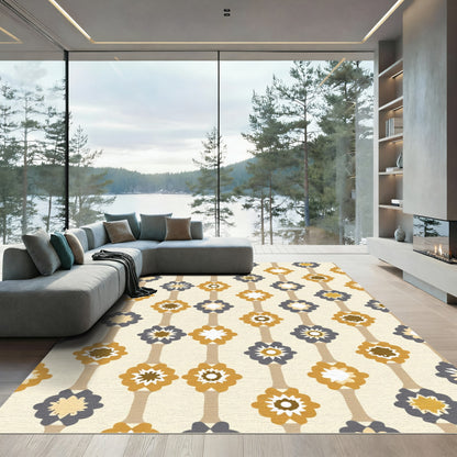 Golden Gray Floral Chain Rug