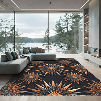 Bronze and Gray Starburst Rays Rug