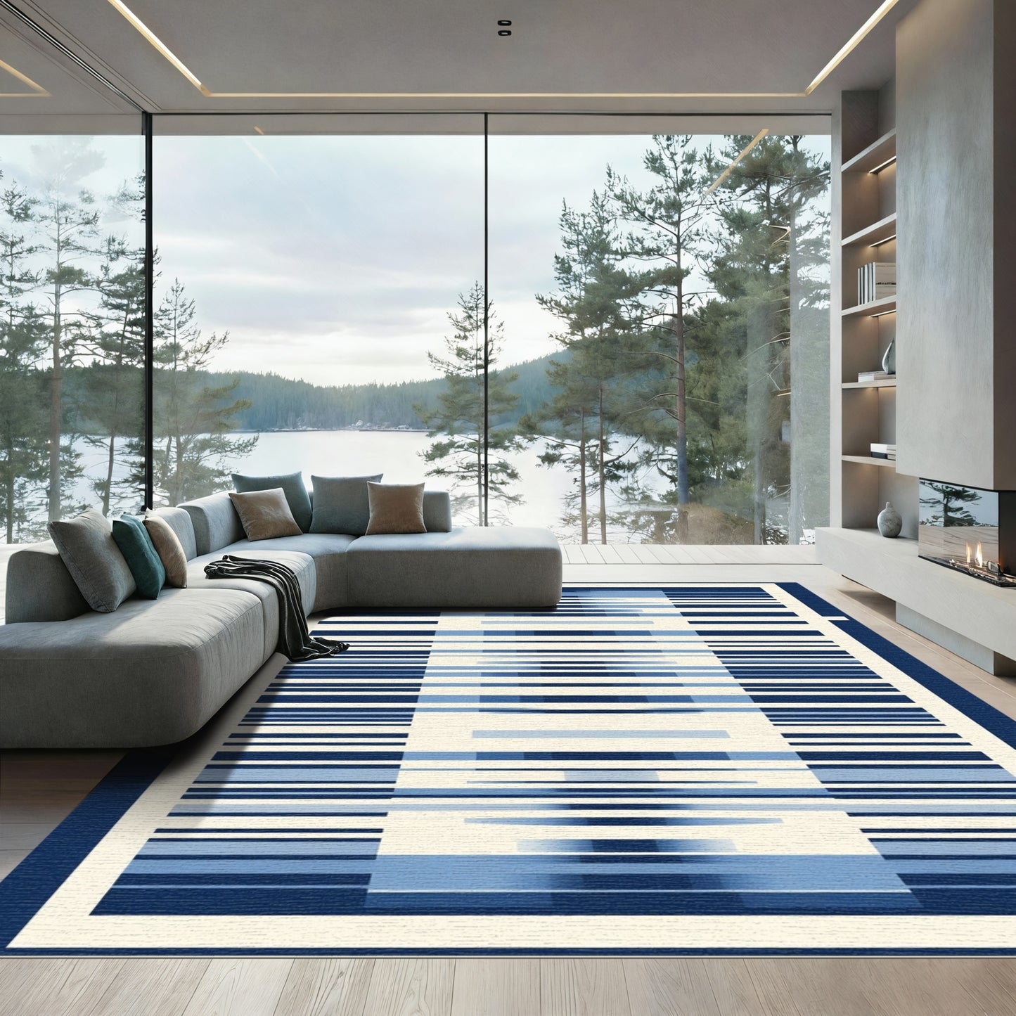 Horizontal Blue Gradient Stripe Rug