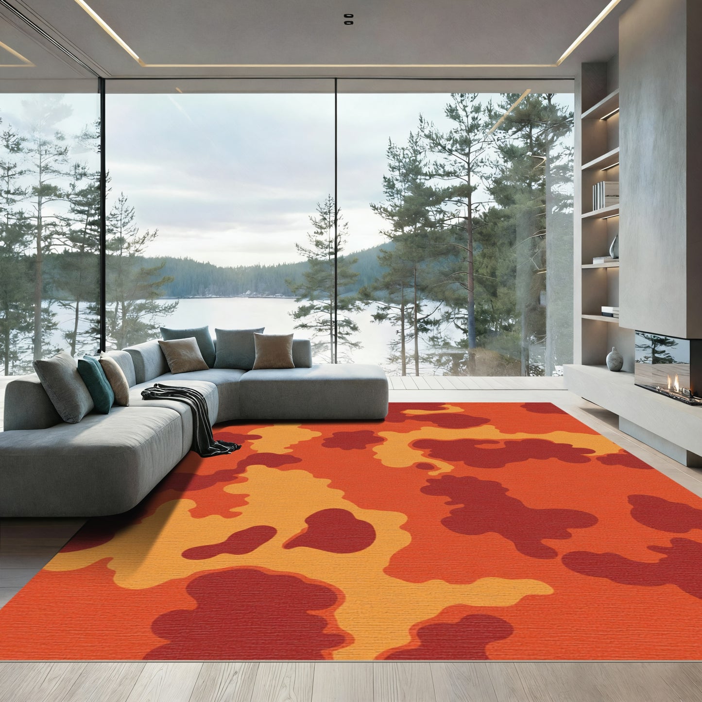 Red Orange Camouflage Cloak Rug