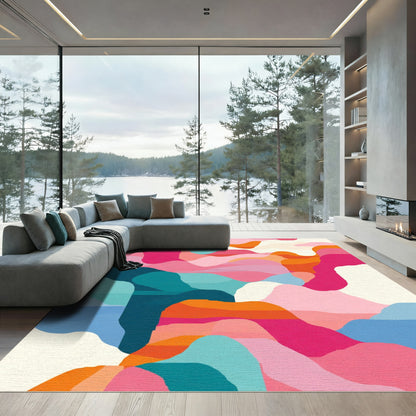 Vibrant Pink Teal Abstract Wavy Forms Rug