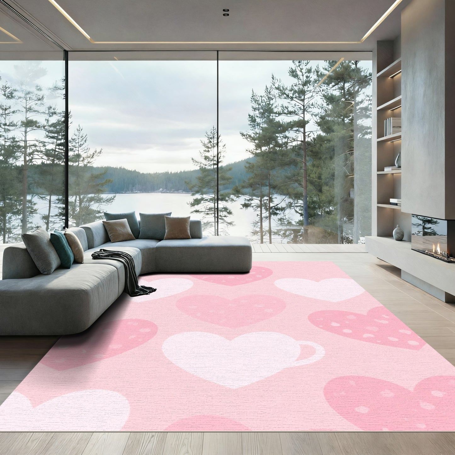 Sweet Pink Heart Cluster Rug