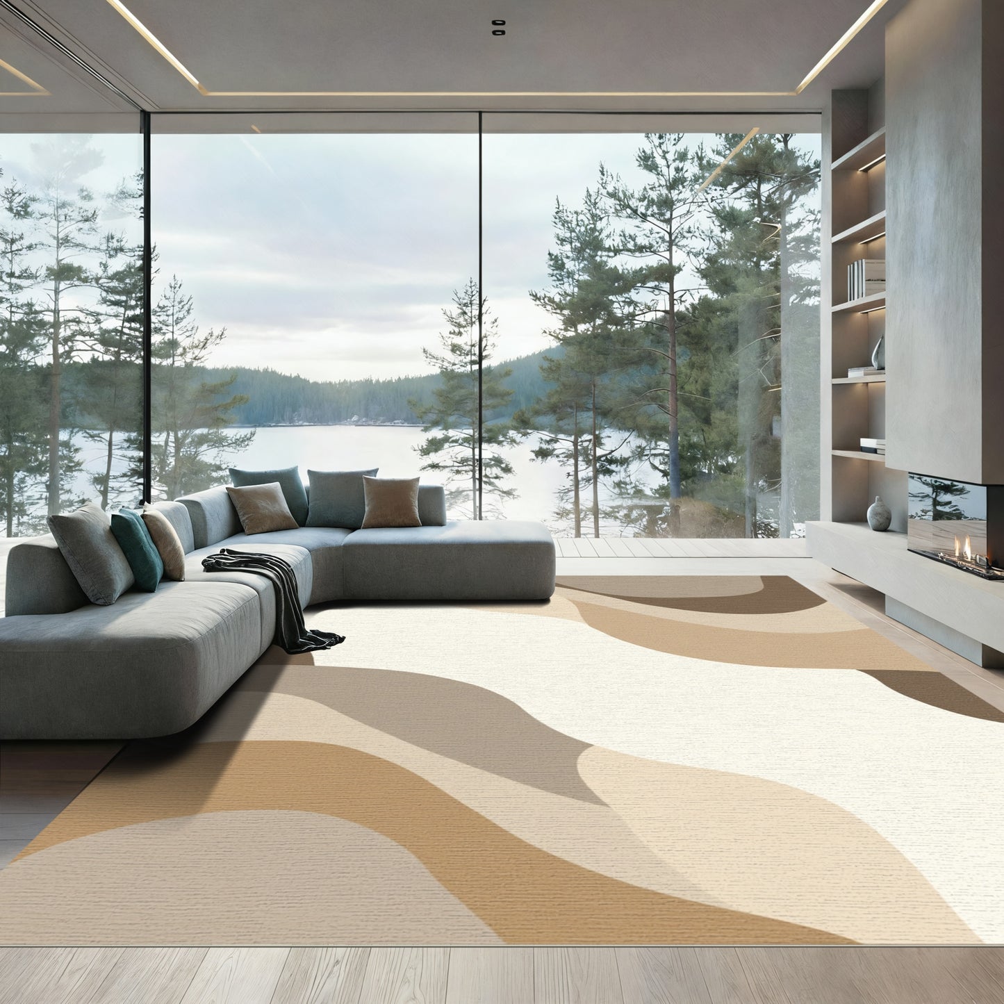 Cream Earthy Tone Abstract Waves Rug