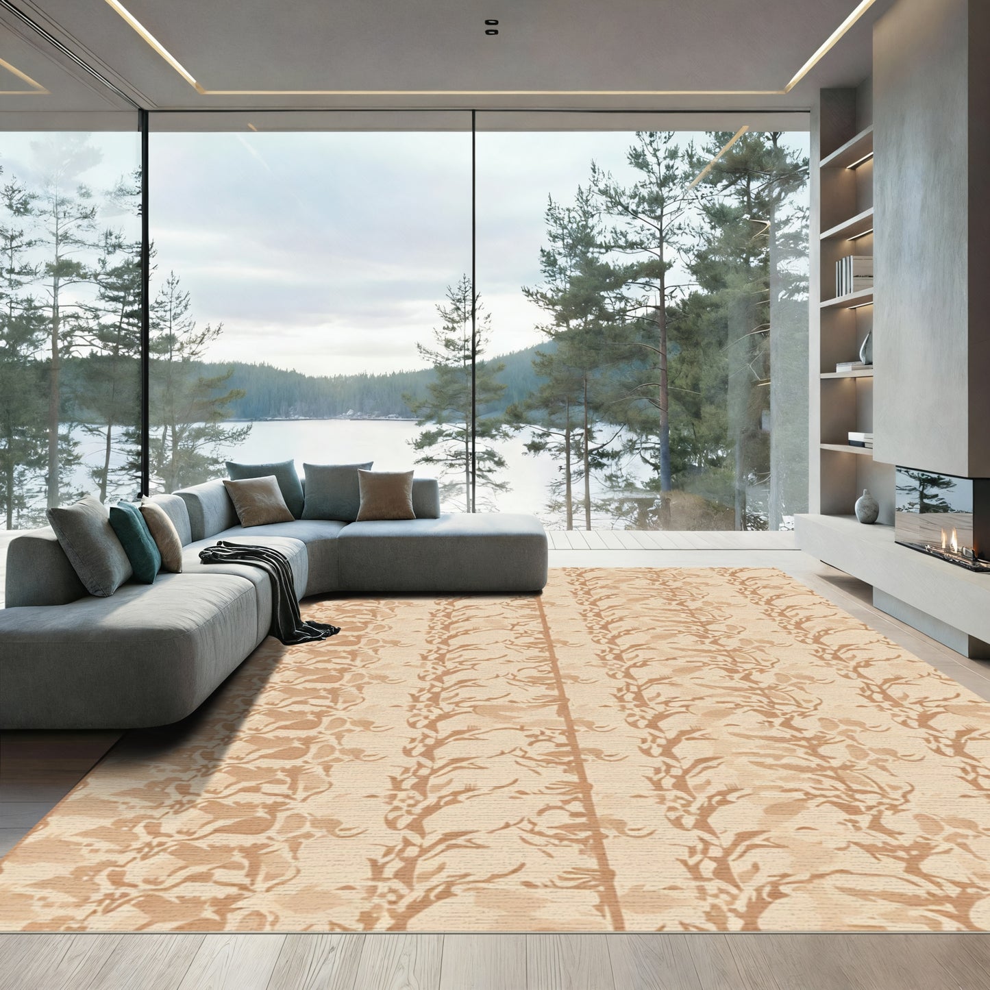 Vintage Beige Leafy Vine Stripe Rug