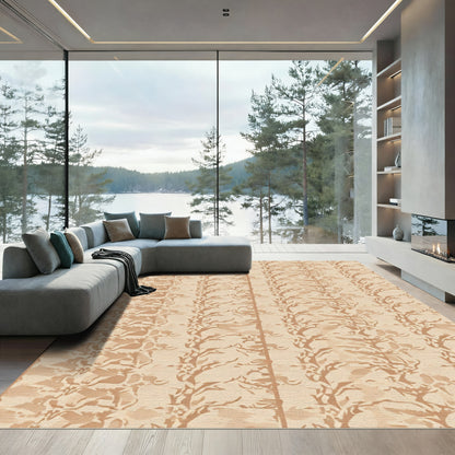 Vintage Beige Leafy Vine Stripe Rug