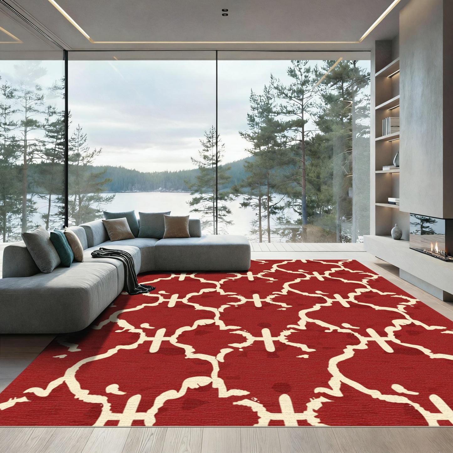 Crimson Cream Quatrefoil Lattice Rug