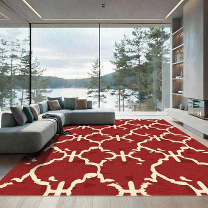 Crimson Cream Quatrefoil Lattice Rug