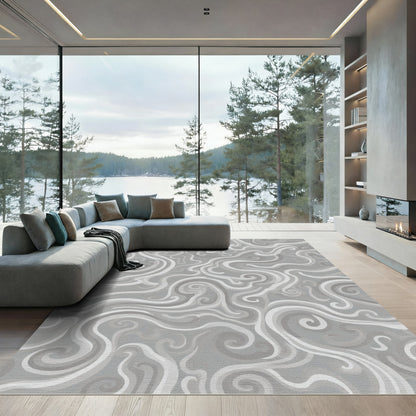 Soft Gray Swirl Abstract Waves Rug