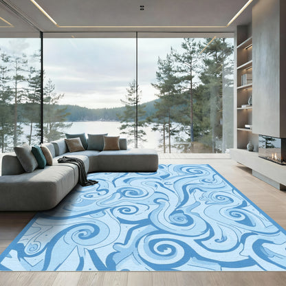 Cool Mist Swirls Abstract Rug