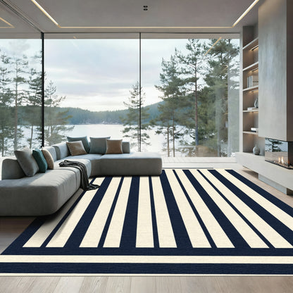 Bold Navy Cream Vertical Stripes Rug