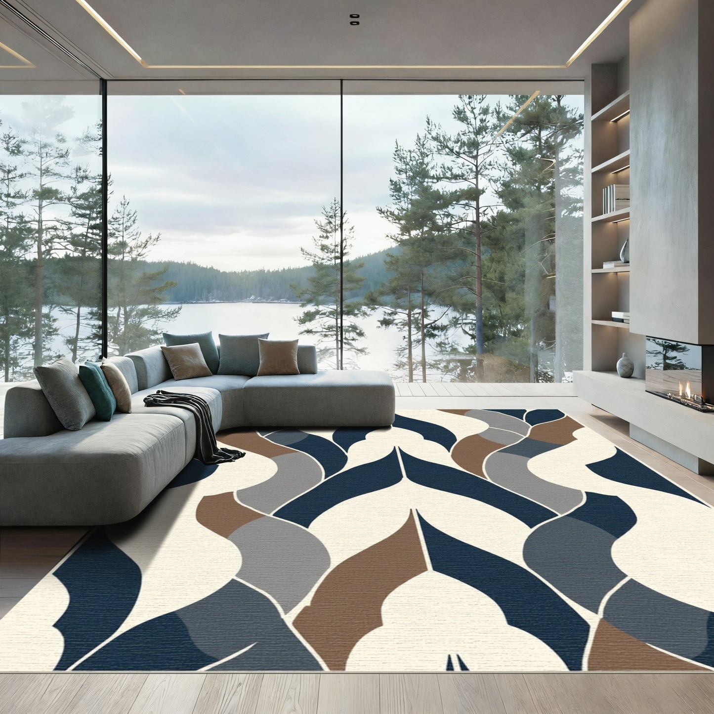 Bold Indigo Cream Interlocking Forms Rug