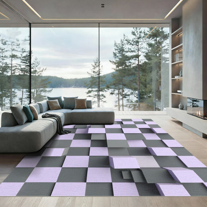 Soft Lavender Gray Cubic Grid Rug
