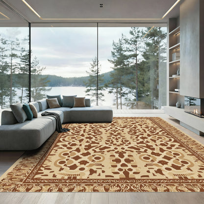 Caramel Brown Symmetrical Floral Medallion Rug