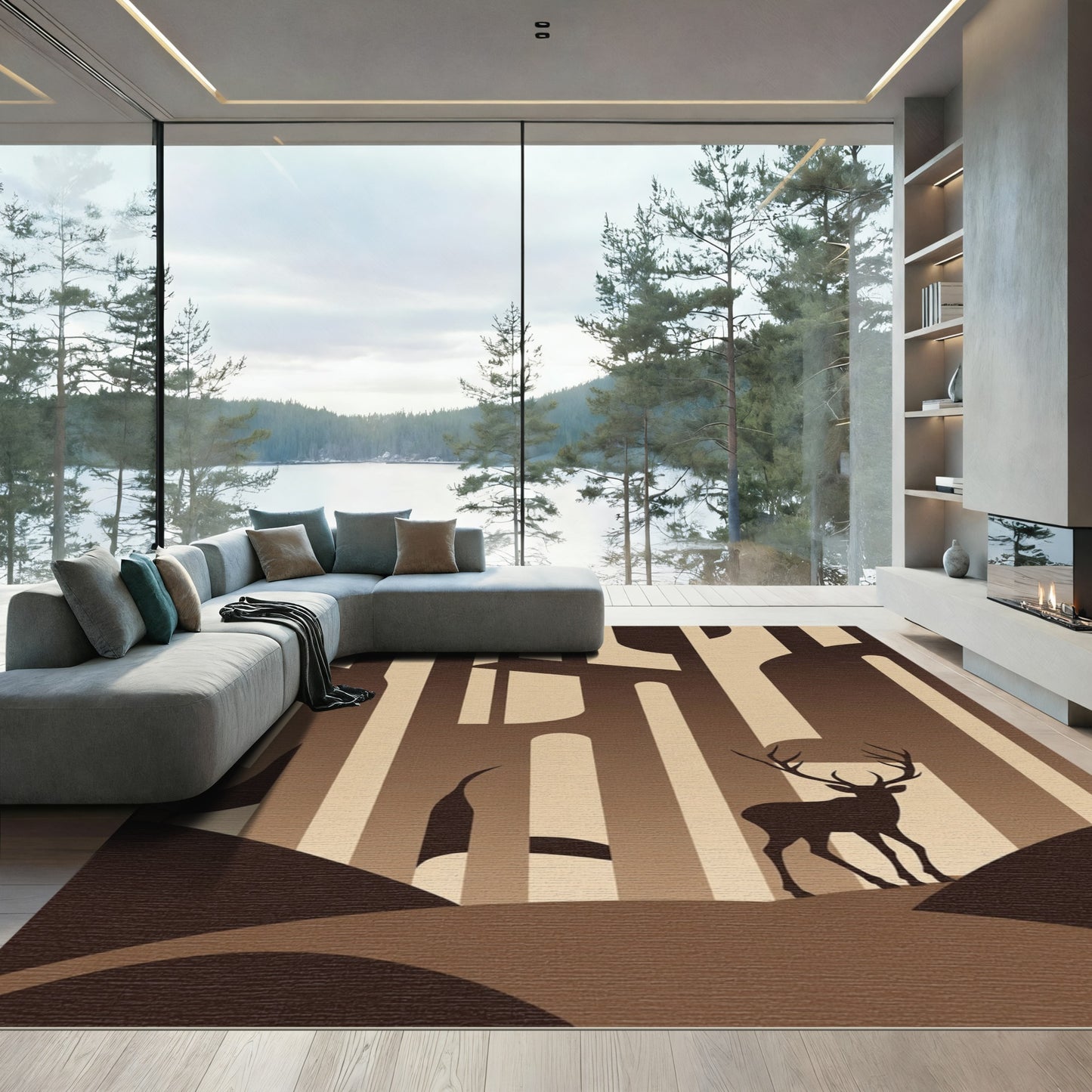 Mid-century modern deer landscape Rug