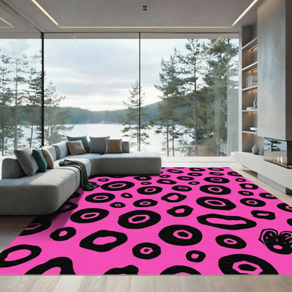 Hot Pink Black Spotted Abstract Rug