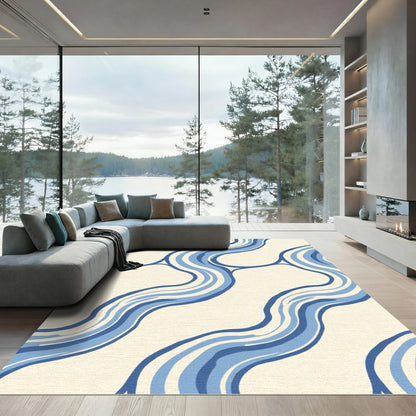 Curving Blue Water Stream Rug