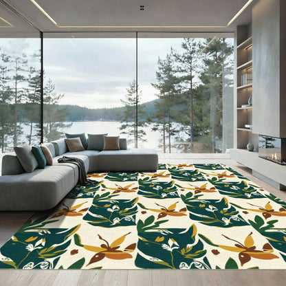 Deep Green Abstract Floral Medallion Rug