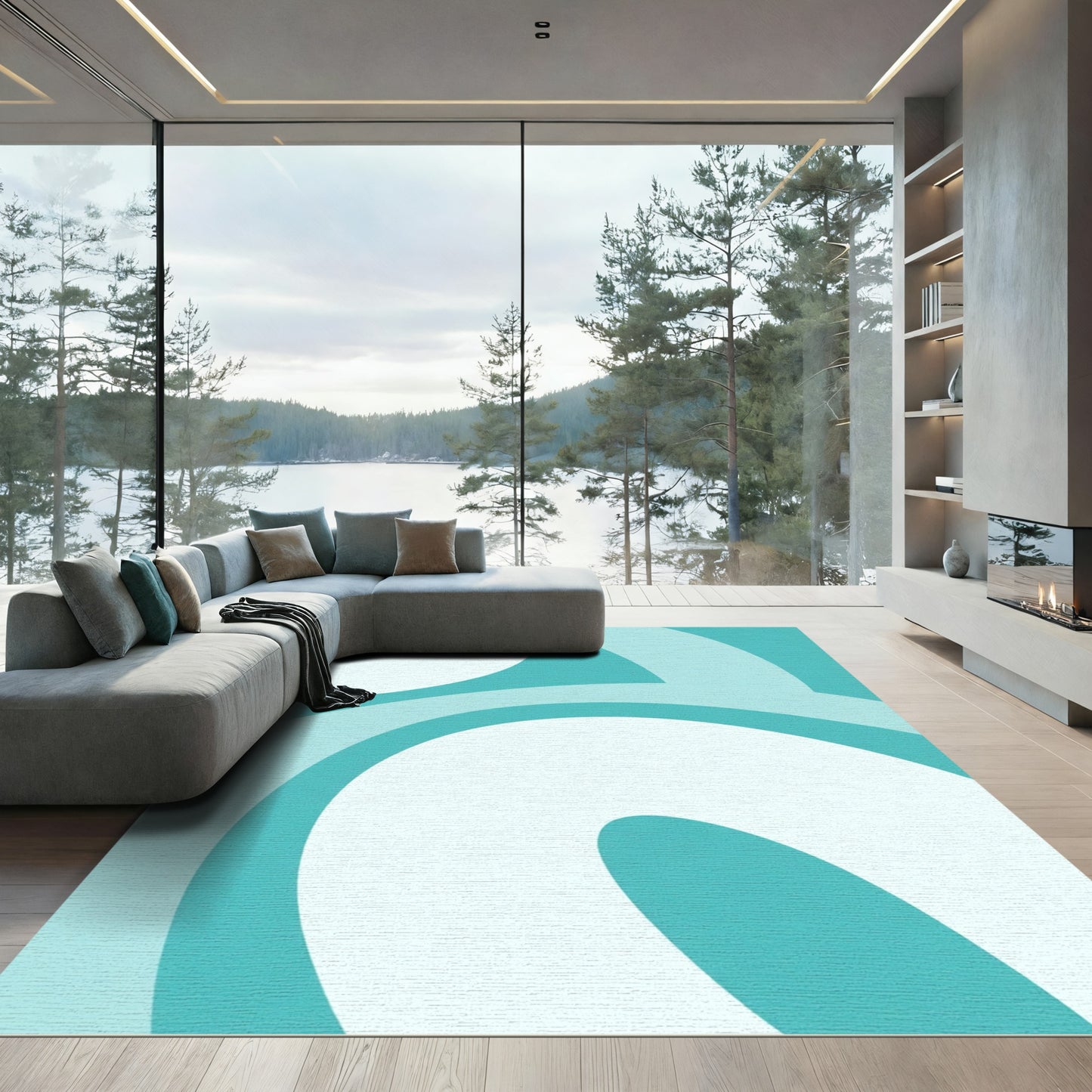 Aqua White Smooth Swirls Rug