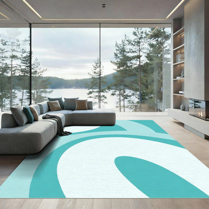 Aqua White Smooth Swirls Rug