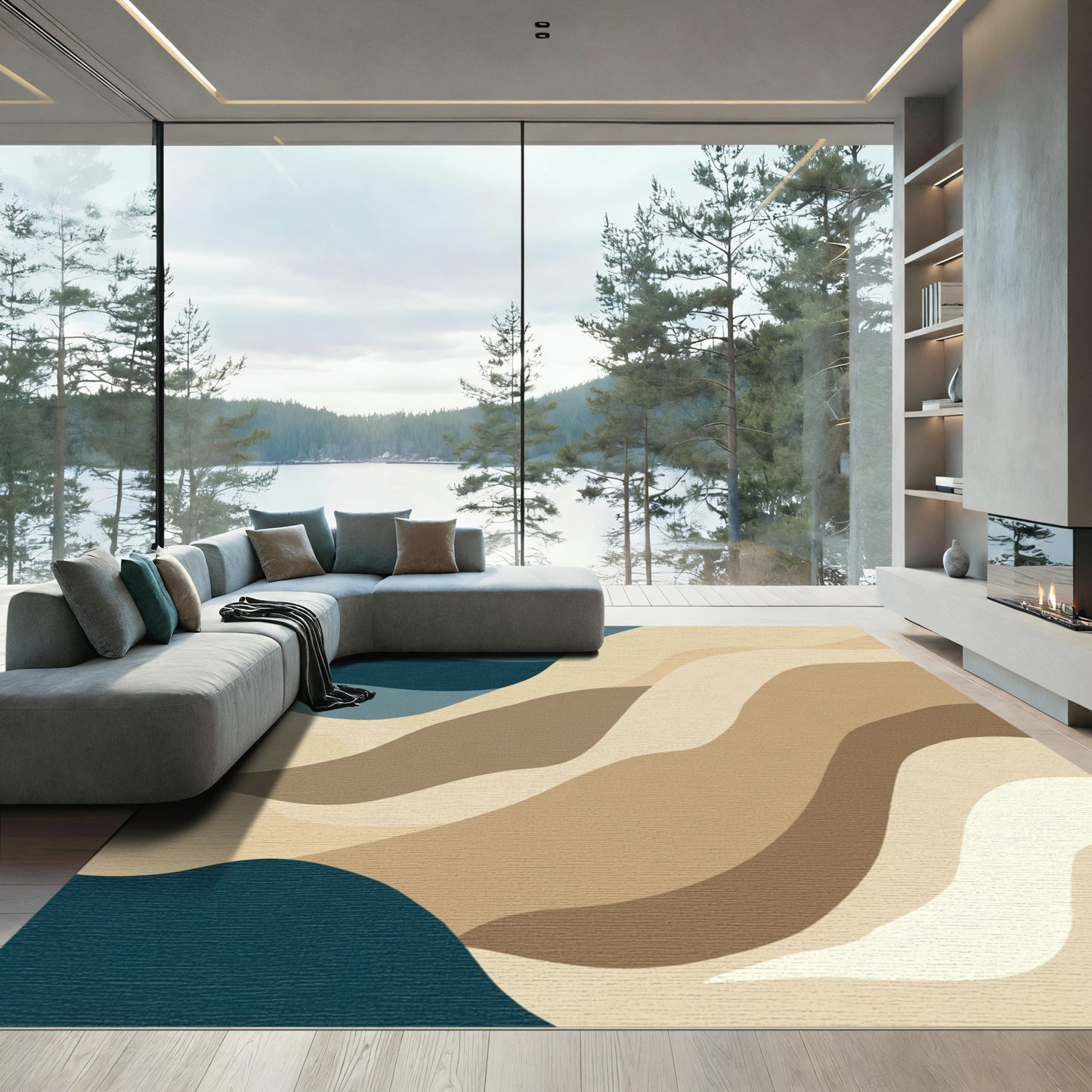 Abstract Earthy Tone Wavy Curves Rug
