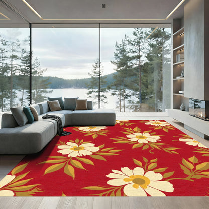 Crimson Daisy Garden Floral Rug