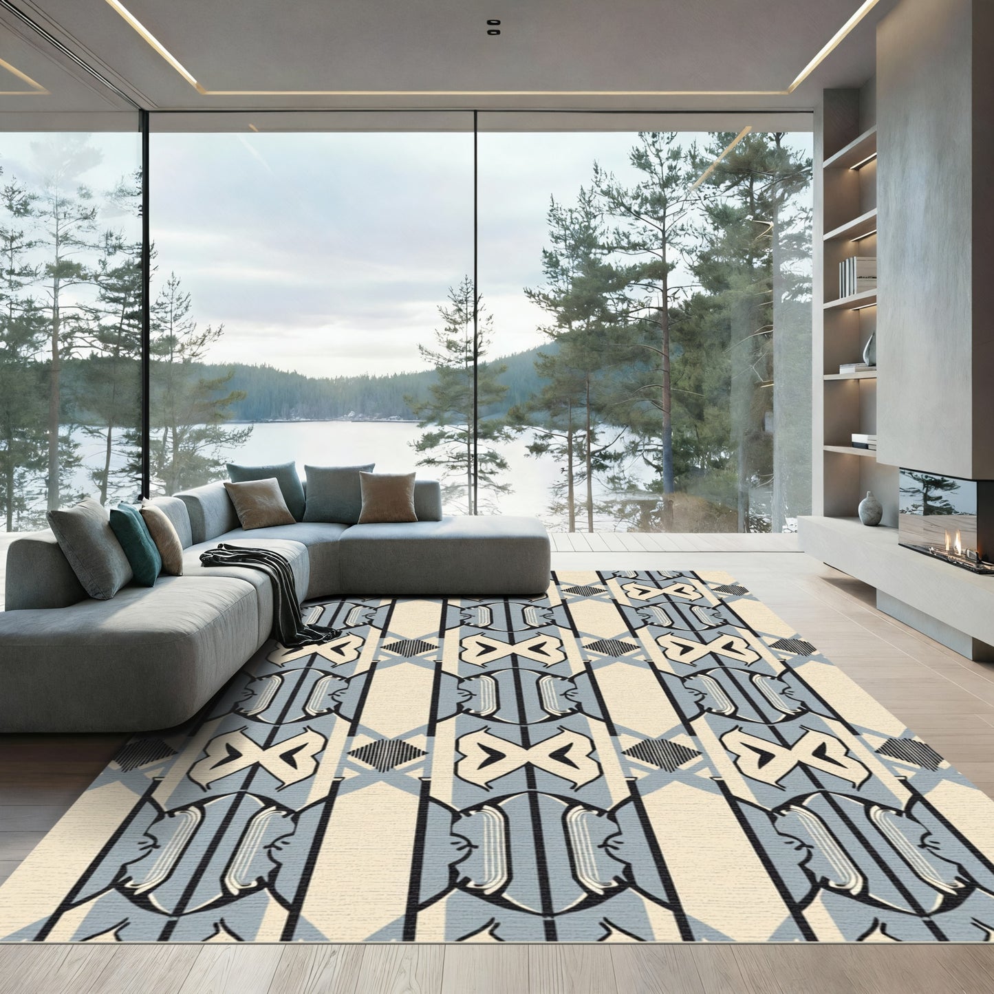 Cream Gray Art Deco Archway Rug