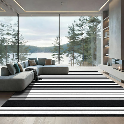 Bold Black White Stripe Graphic Rug