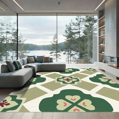 Green Floral Garden Lattice Rug